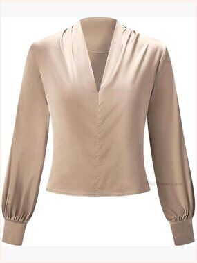 Satin Long Sleeve Blouse V Neck Work Tops Dressy Business Casual